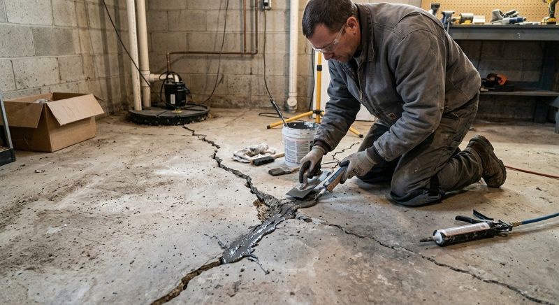 Cracked Basement Floor Repair in Hanover, MA