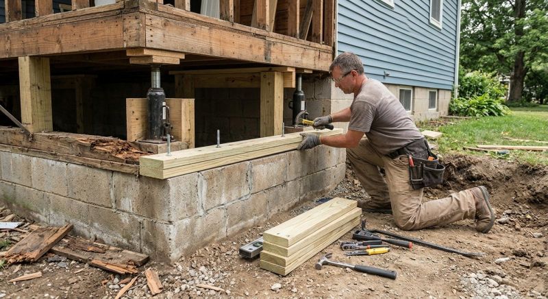 Sinking Foundation Repair in Newton Center, MA